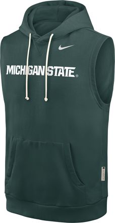 Nike Michigan State Sideline Nike Mens Dri-FIT College Sleeveless Pullover Hoodie in Green | 03B43EYMST-65K
