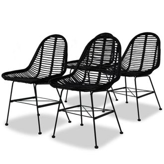 vidaXL Vidaxl - Sillas De Comedor 4 Unidades De Rat&aacute;n Natural Negro