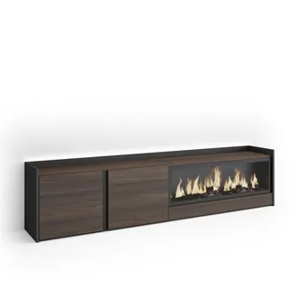 Skraut Home Skraut Home - Mueble Tv, Televisi&oacute;n, Muebles De Sal&oacute;n, Almacenaje, 212x35x50cm, Para Tv Hasta 80, Chimenea El&eacute;ctrica Xxl, Led, Estilo Moderno, Roble O