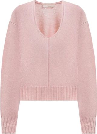 Twinset Roze Sweater V-Hals Chic Stijl - Dames - V-hals truien - Roze - M - Truien & Vesten
