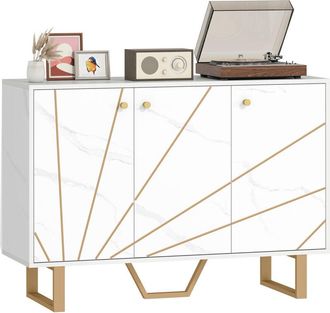 HOMCOM Sideboard Storage Cupboard with Metal Legs for Living Room, White