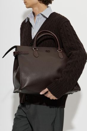 Valentino Garavani Leather Bag With Logo, Mens, Brown