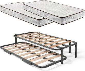 HOGAR 24 Hogar24 - Cama Nido 6 Patas Con 2 Somieres Estructura Met&aacute;lica Reforzada + 2 Colch&oacute;nes Flexitex Con Tejido 3d Y Aloe Vera, Altura 18 Cm, 105x180 Cm