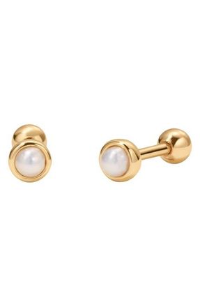 Made by Mary Bezel-Set Pearl Stud Earrings in Gold Vermeil at Nordstrom