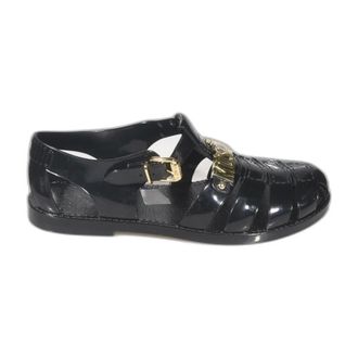 Moschino Flat Sandals, male, Black, Size: 10 US Jelly Logo Lettering Sandals