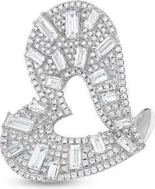 Bony Levy 18K Gold Gatsby Diamond Baguette Heart Statement Ring in 18K White Gold at Nordstrom, Size 7