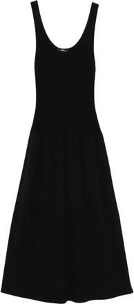 Theory Midi-jurk met ronde hals - Dames - Casual kleedjes - Zwart - 2XL - Katoen - Kleedjes