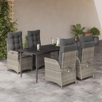 vidaXL Set Comedor De Jard&iacute;n 5 Pzas Cojines Rat&aacute;n Sint&eacute;tico Gris Claro Vidaxl