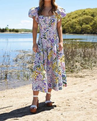 Jessie Zhao Garden Scoop Neck Cotton Midi Dress In Purple