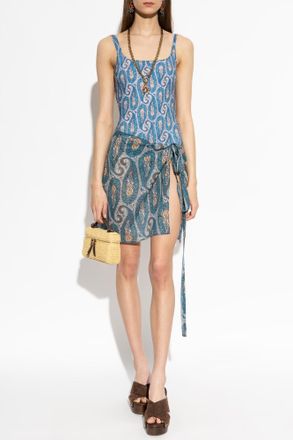 Etro Short Pareo With Print, Womens, Blue