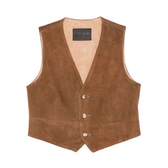 Dondup Vests, female, Brown, Size: L Slim-fit Suede Vest