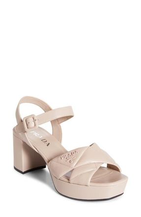 Prada Diagram Quilted Leather Platform Sandal in Light Pink at Nordstrom, Size 8.5Us