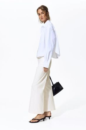 H&M Bootcut Cotton Canvas Trousers in White at Nordstrom, Size 20