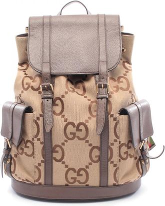 Gucci Beige Brown Canvas Leather Backpack (Pre-Owned)