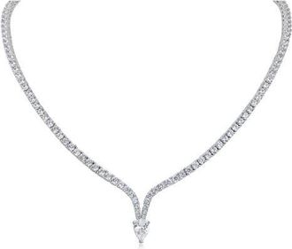 Kenneth Jay Lane Round & Pear Cut Cubic Zirconia Collar Necklace in Rhodium Plated at Nordstrom