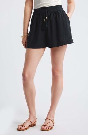 Treasure & Bond Beaded Tassel Linen Blend Shorts in Black at Nordstrom, Size Xx-Small