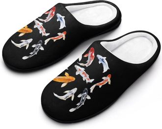 Generic Japanese Colorful Fish Cotton Womens Slip-on Slippers Winter Warm House Shoes with Rubber Sole for Home Office Hotel