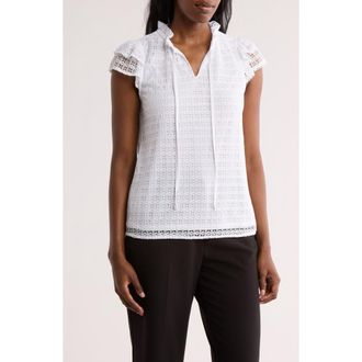 T Tahari Tie Neck Lace Top in White at Nordstrom Rack, Size X-Small