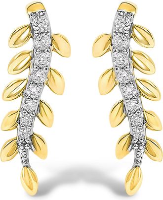 House of Brilliance 14K Yellow Gold 1/10 Cttw Diamond Leaf Drop Stud Earrings