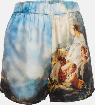 Roberto Cavalli Blue Graphic Print Silk Shorts