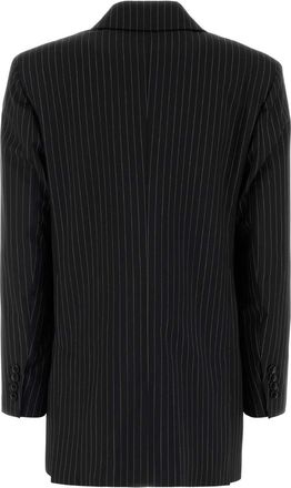 Max Mara Pinstriped Virgin Wool Blazer - Black
