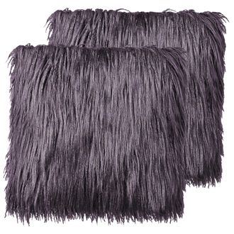 Beliani Conjunto De 2 Cojines De Imitaci&oacute;n De Piel Suaves Y Esponjosos Gris Oscuro 45 X 45 Cm Corokia