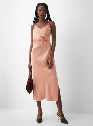 Icone Womens Double-face satin draped collar slip dress