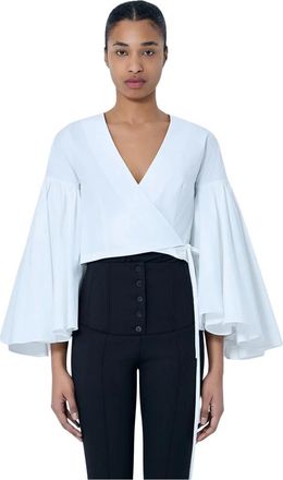 Jacquemus V-Neck Wrap Blouse - Dames - Blouses - Wit - 2XS - Katoen - Overhemden
