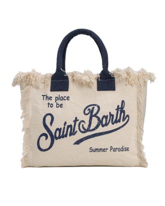 MC2 Saint Barth Rectangular Natural Canvas Tote Bag with Fringed Edges