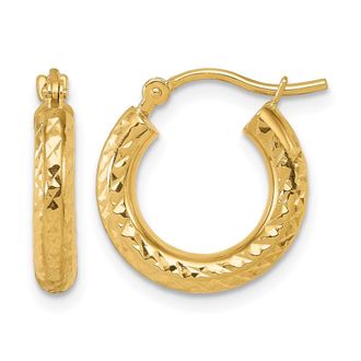 Diamond2Deal 14k Gold Diamond-cut 3mm Round Hoop Earrings