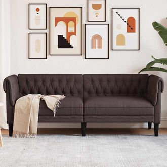 vidaXL Sof&aacute; Chesterfield De 3 Plazas Tela Marr&oacute;n Oscuro Vidaxl