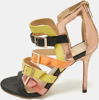 Jimmy Choo London Multicolor Leather And Patent Bronx Sandals
