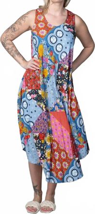 Papillon Patchwork Dress In Blue