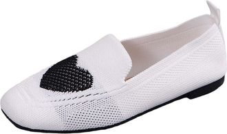 Generic Slip On Shoes for Women Knit Mesh Loafers Shoes Square-Toe Loafers Color Blocking Casual Shoe Breathable Flat Trainer Non Slip Soft Trainers Low Top T