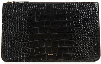 Toteme Threefold Croc Embossed Leather Clutch in Black at Nordstrom