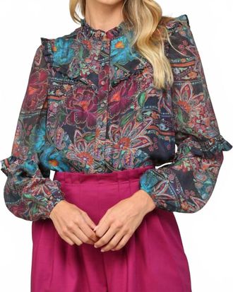 Fate Autumnal Garden Ruffle Blouse In Floral Print