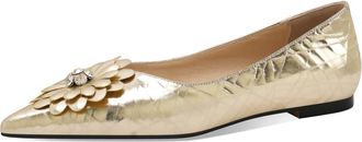 TinaCus Womens Pointed Toe Handmade Flower Genuine Leather Casual Flat Shoes, Gold, 4 UK