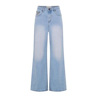 One Teaspoon Wide Jeans, female, Blue, Size: W24 Love Machines Mid Waist Super Wide Leg Denim Jeans