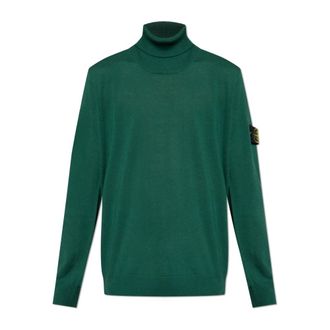 Stone Island Golf met logo - Heren - Coltruien - Groen - M - Wol - Truien & Vesten