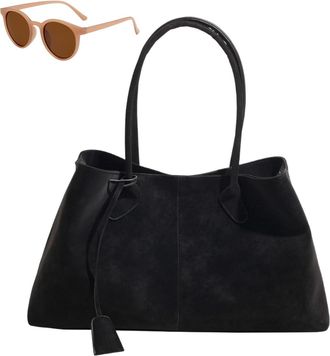 Generic Faux Suede Retro Slouchy Shoulder Bag for Women, Stylish Large Capacity Underarm Bag, Casual Patchwork Hobo Handbag