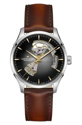 Hamilton Jazzmaster Open Heart Automatic Leather Strap Watch, 40mm in Black at Nordstrom