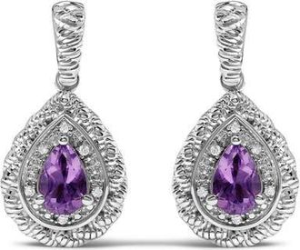 House of Brilliance Sterling Silver Pear Cut Amethyst and Diamond Accent Teardrop Drop Earrings at Nordstrom