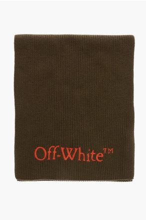 Off-white Sjaal van maagdelijke wol met contrasterend borduursellogo in militairgroen