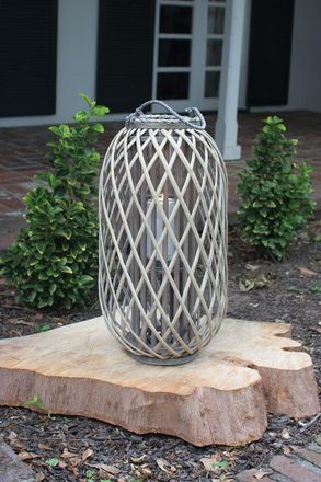 Kalalou Grey Willow Lantern With Glass - Medium