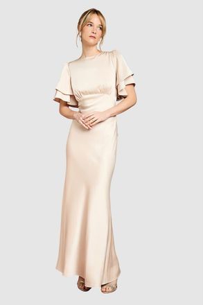 Coast High Neck Crepe Maxi Dress in Champagne at Nordstrom, Size 8