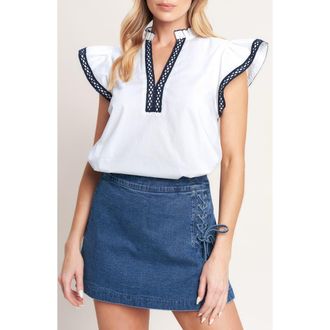 Flying Tomato Flutter Sleeve Woven Top in White at Nordstrom Rack, Size Medium