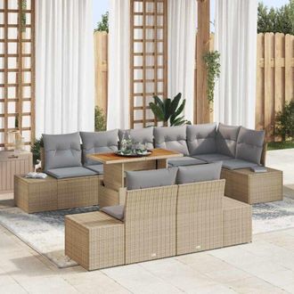 vidaXL Conjunto De Comedor De Jard&iacute;n Con Coj&iacute;n 9 Pcs Beige, Gris Vidaxl