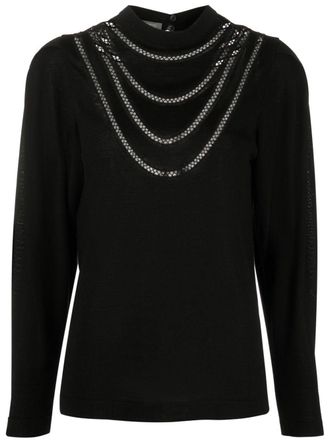 Alberta Ferretti fishnet-insert jumper - women - Silk/Cashmere/Virgin Wool - 40 - Black