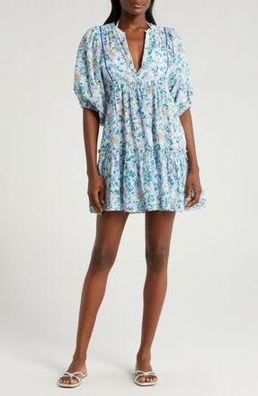 Poupette St Barth Aria Floral Cover-Up Minidress in Blue Sweet Liberty at Nordstrom Rack, Size Medium/large