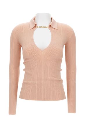 Elisabetta Franchi Asymmetric V-Neck Knitted Tricot Sweater